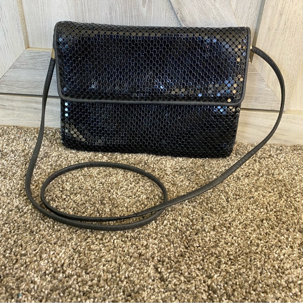 Whiting & Davis Elegant Black Sequin Shoulder Clutch Bag